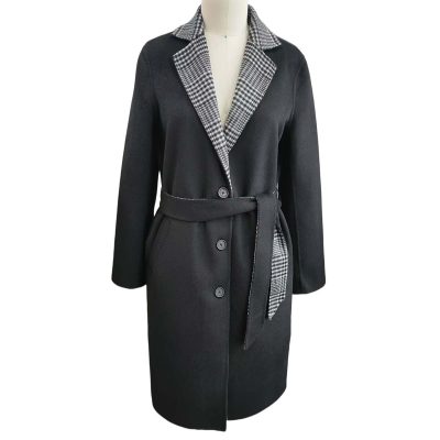 black check long wool coat front