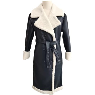 Black Long Fur Facing Coat front