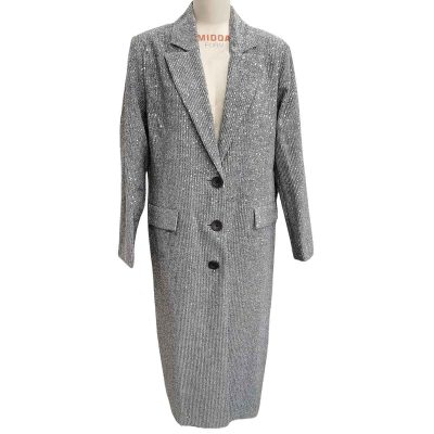 glittery long wool coat front