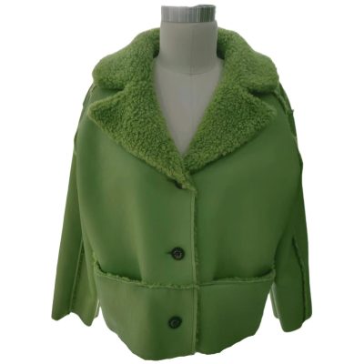 Green Short Fur Coat front