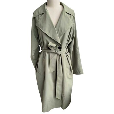 olive green long wool coat front