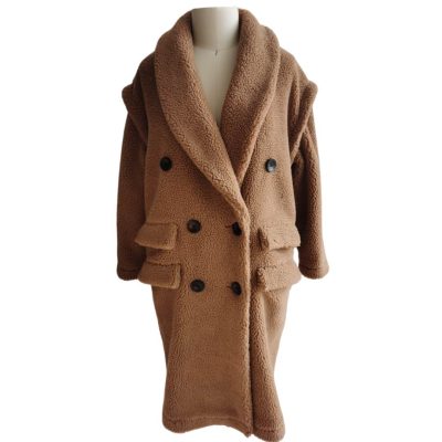 Brown long fur coat front