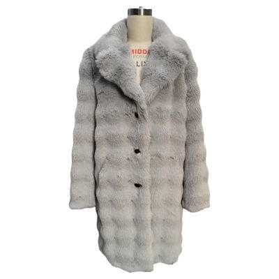 Grey Long Fur Coat front