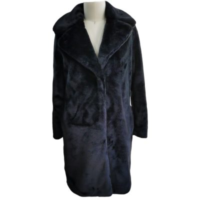 Navy blue long fur coat front