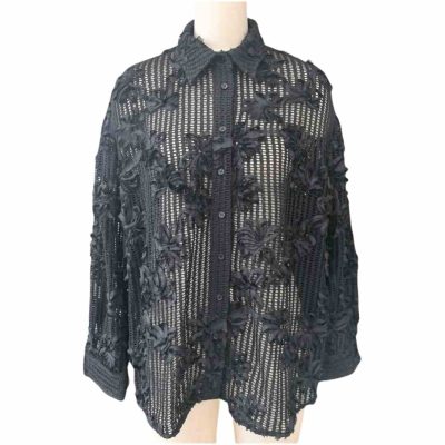black applique openwork overshirt front