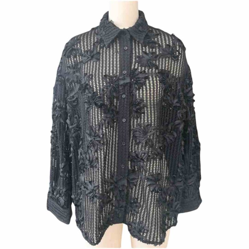 black applique openwork overshirt front