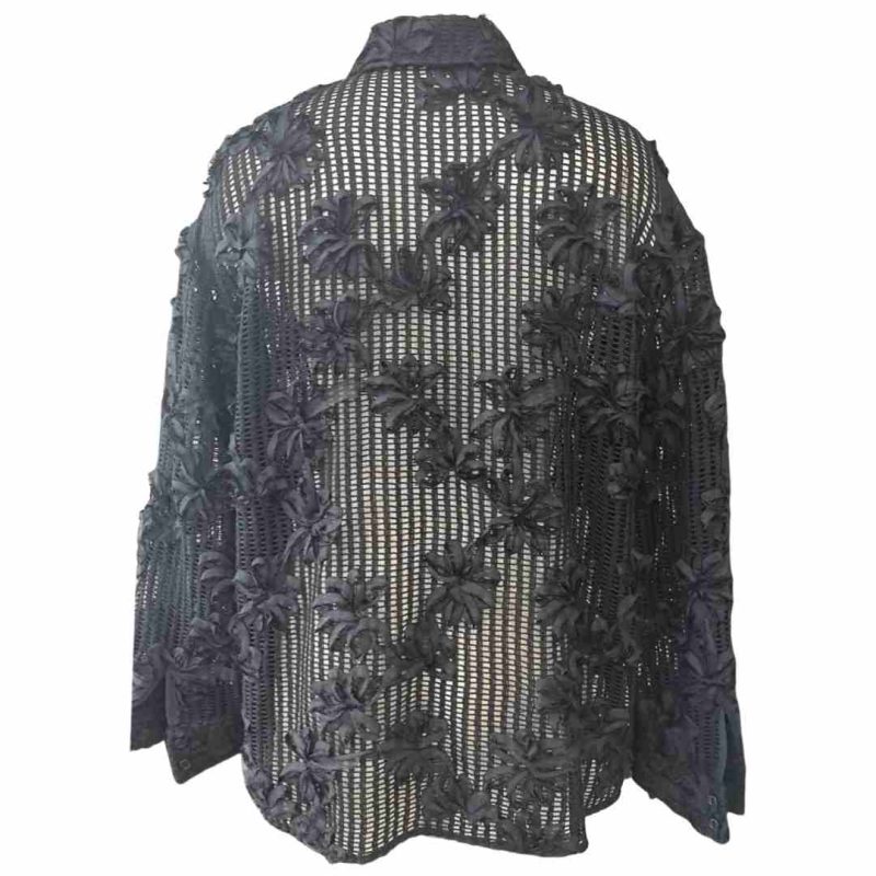 black applique openwork overshirt back