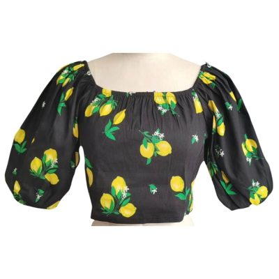 Black Floral Low-cut Blouse FRONT