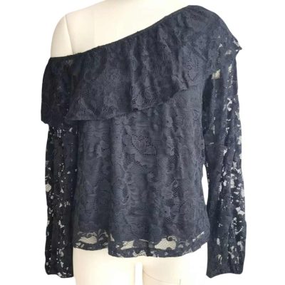 Black Inclined Shoulder Blouse FRONT