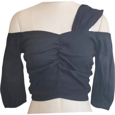 Black Low-cut Blouse FRONT