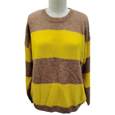 Brown Yellow Matching Round Collar Sweater front
