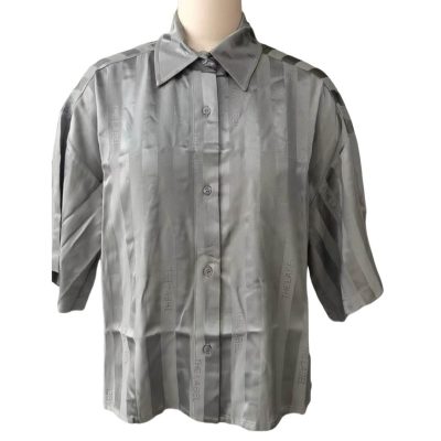 gray striped overshirt front