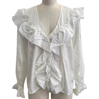 White Trimming Women's Blouse FRONT