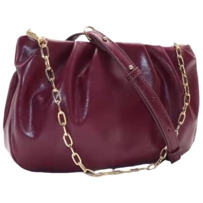 Wine Red Metal Strap Handbag