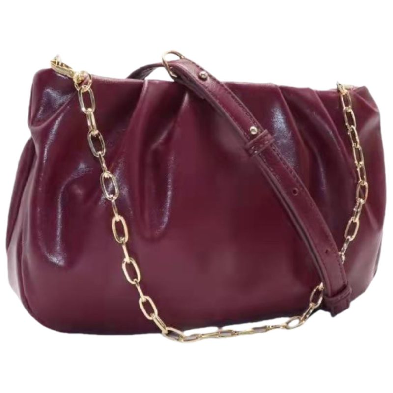 Wine Red Metal Strap Handbag